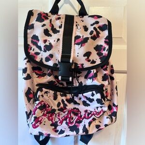 Justice Girls Pink Cheetah Print Mini Backpack w/Flap Closure Sequins